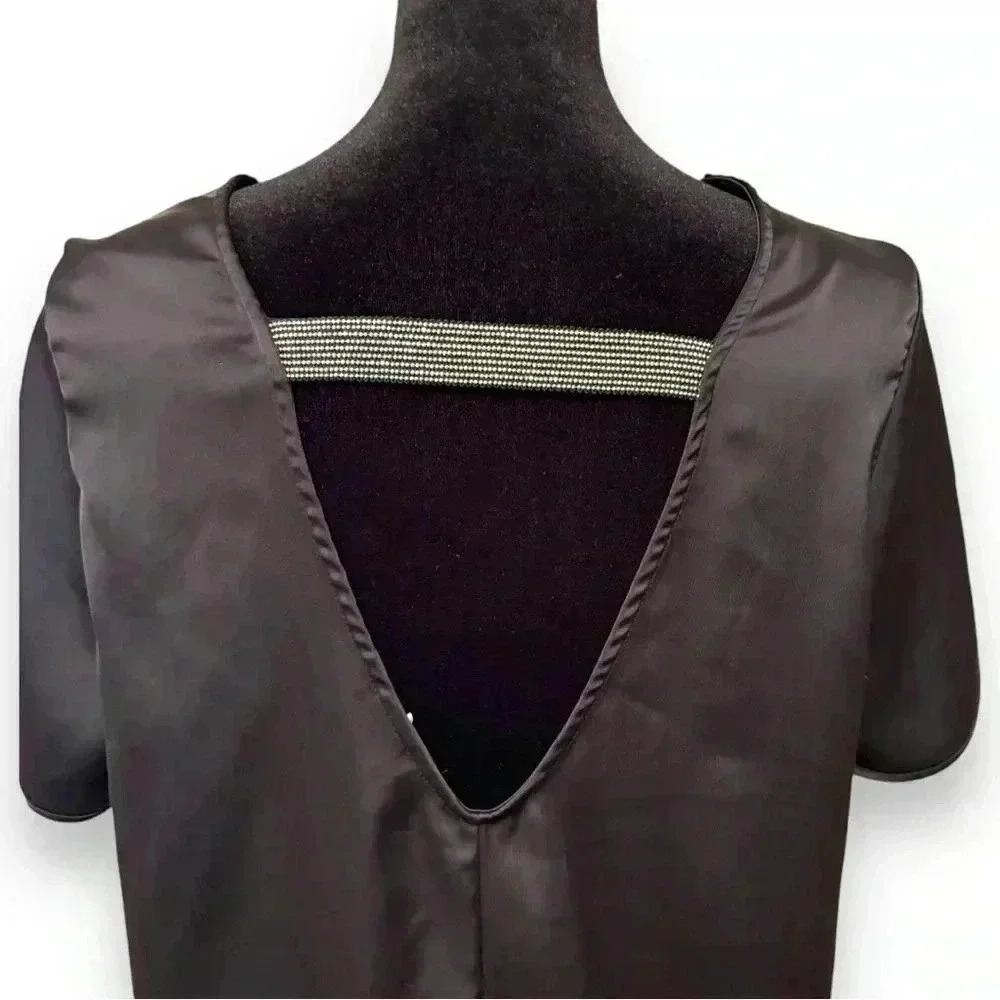 H&M Black Short Sleeve Satin Cutout Sleeve and Back with Silver Detail Minidress - Picture 5 of 16
